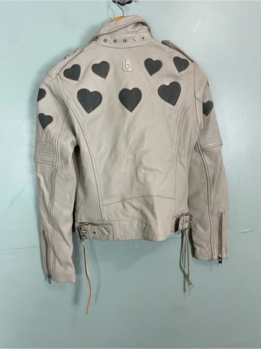 Free People‎ Mauritius Leather Reo Heart Moto Jacket Ivory Size 4